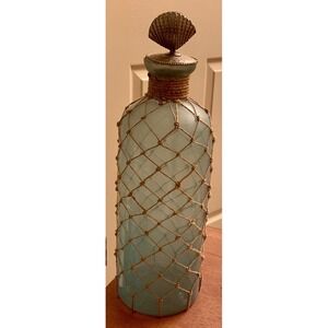 Aqua Blue Netted Bottle With Clam‎ Shell Stopper Made In India 11"